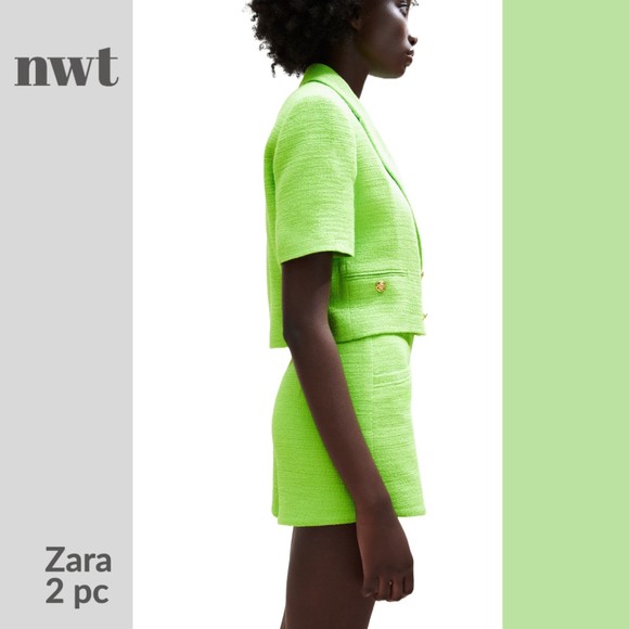 2pc SET: ZARA CROPPED BLAZER + SHORTS | NWT Lime Green Textured S, M - Picture 3 of 10